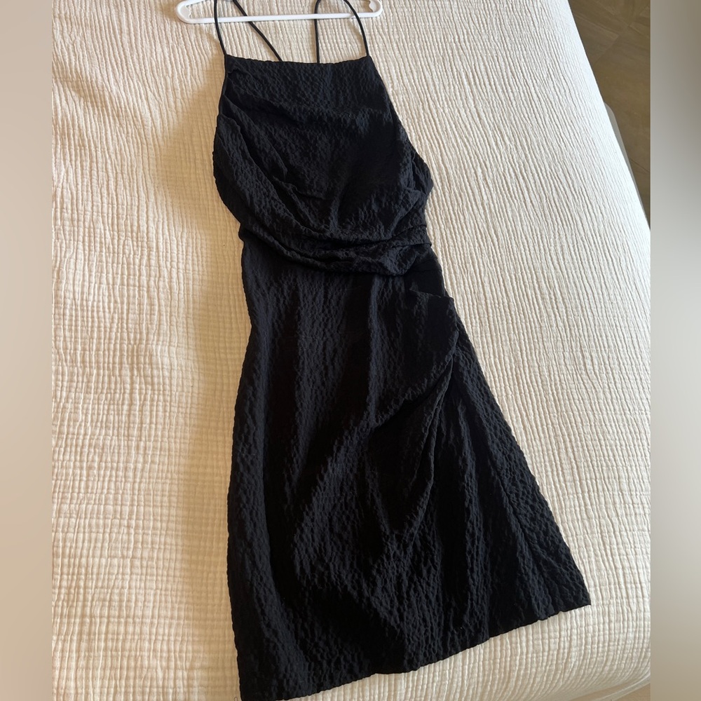 NWT Zara Textured Draped Cocktail Mini
Slip Dress Solid Black M